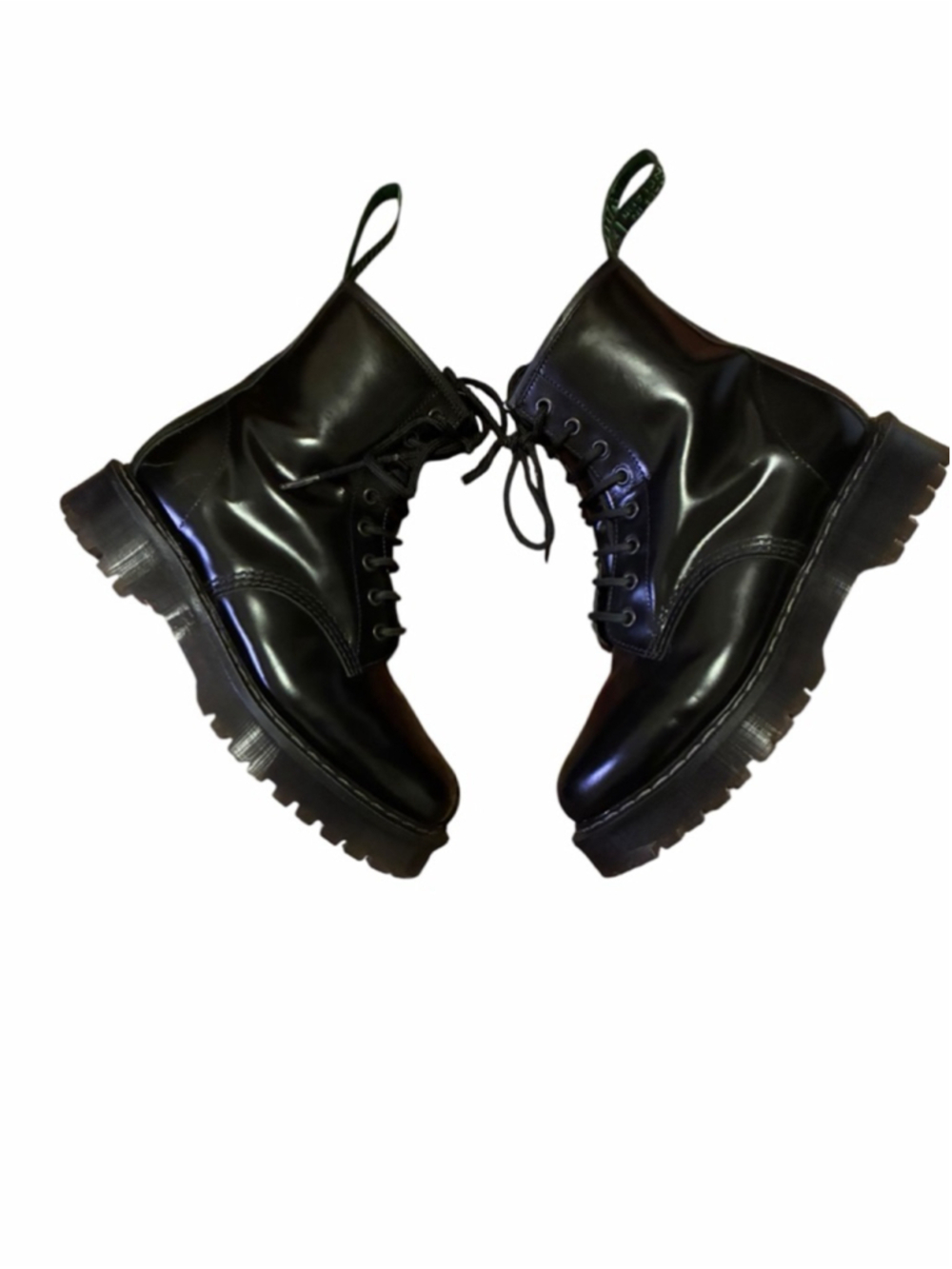 Solovair Black Hi-shine Derby Platform Boots Size 9